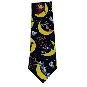 Vintage Looney Tunes Halloween Neck Tie Twick or Tweet Bugs Taz Daffy 1996 Black